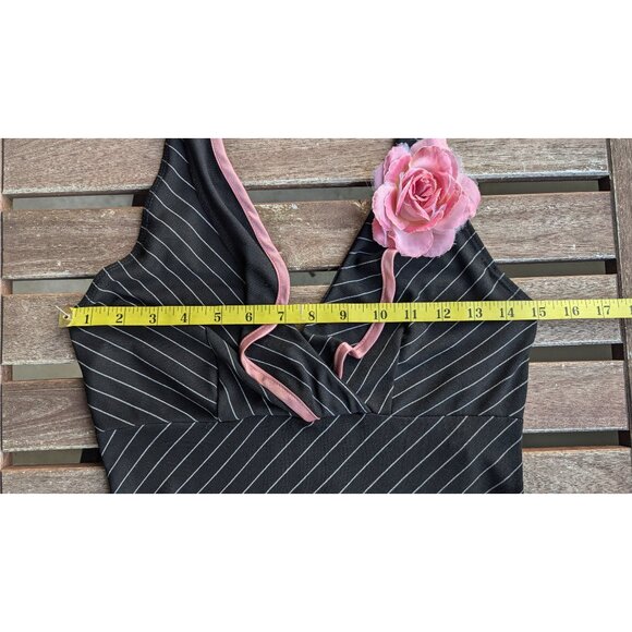💜Pinstripe Halter Dress with Pink Rose Accent - Picture 8 of 13